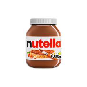 Nutella hazelnut chocolate spread in a glass jar with creamy chocolate hazelnut texture, perfect for breakfast and snacks.