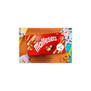 Maltesers milk chocolate gift box with crispy malt centre chocolates inside a red premium gift packaging.