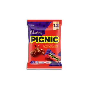 Picnic chocolate bars 12 pack with peanuts, wafer, caramel and crispy rice coated in milk chocolate.