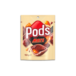 Mars PODS chocolate snack with crispy wafer shell and gooey caramel milk chocolate filling.