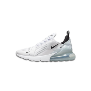 Nike Air Max 270 white sneakers with breathable mesh upper and large visible Air cushioning unit.