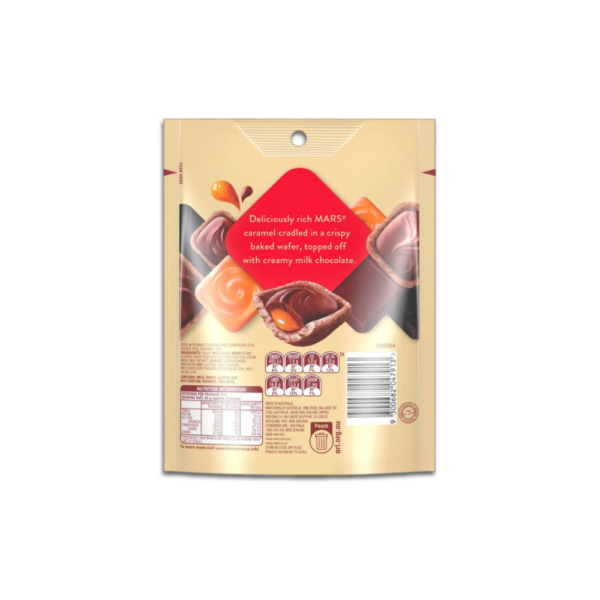 Mars PODS chocolate snack with crispy wafer shell and gooey caramel milk chocolate filling.