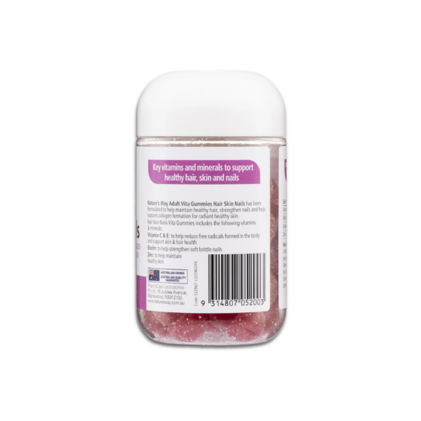 Nature’s Way Adult Vita Gummies for Hair, Skin and Nails with essential vitamins C, E, Biotin and Zinc in soft gummy form