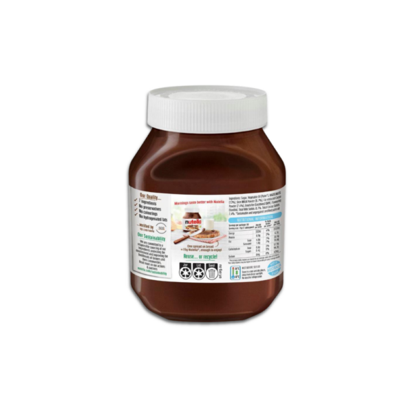 Nutella hazelnut chocolate spread in a glass jar with creamy chocolate hazelnut texture, perfect for breakfast and snacks.