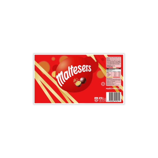 Maltesers milk chocolate gift box with crispy malt centre chocolates inside a red premium gift packaging.