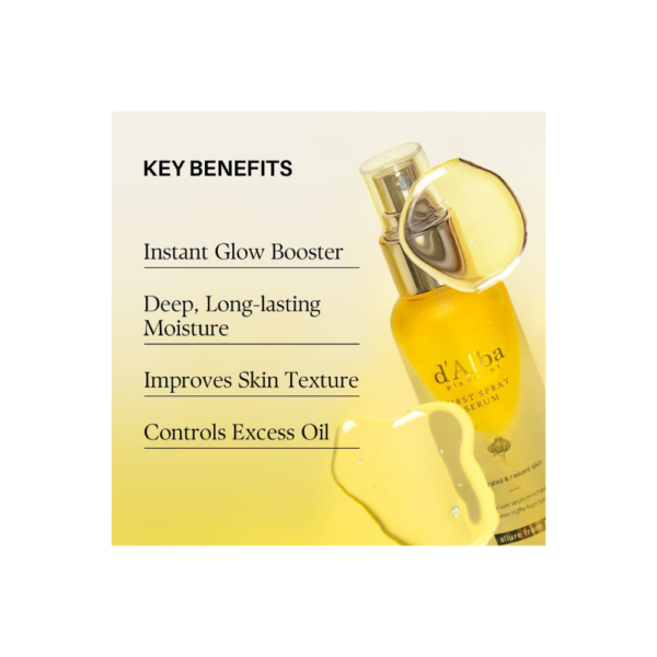 d’Alba Italian White Truffle First Spray Serum – A vegan, all-in-one hydrating mist that boosts moisture and glow. Non-comedogenic and lightweight, this Korean skincare serum leaves skin radiant and refreshed (100ml).