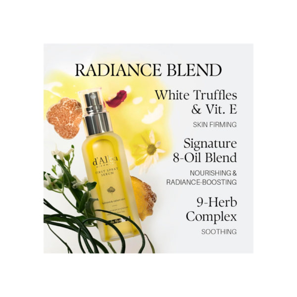 d’Alba Italian White Truffle First Spray Serum – A vegan, all-in-one hydrating mist that boosts moisture and glow. Non-comedogenic and lightweight, this Korean skincare serum leaves skin radiant and refreshed (100ml).