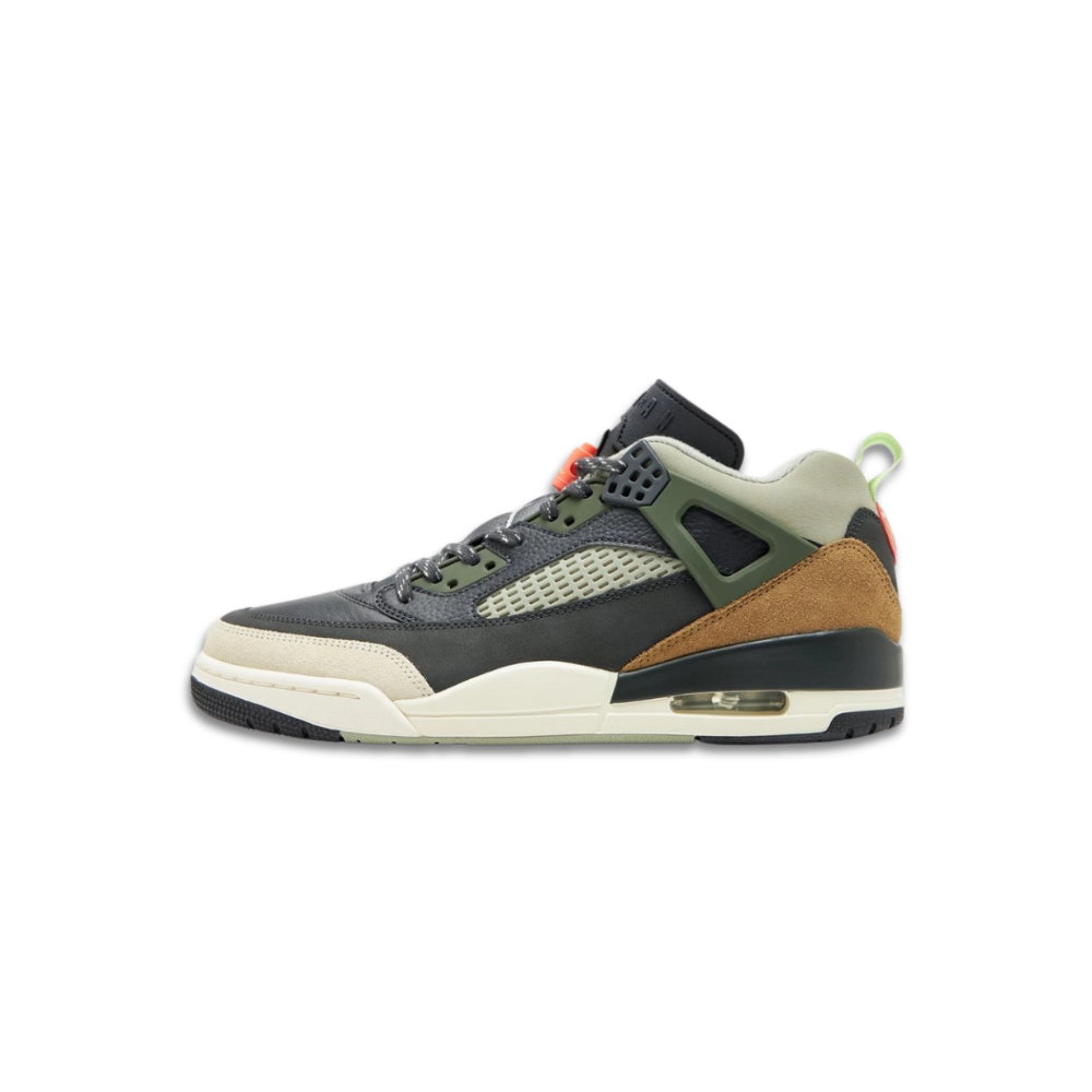 Jordan Spizike Low men's sneakers in dark grey with leather upper and Nike Air cushioning.