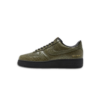 Men’s Nike Air Force 1 Low Premium sneakers in khaki with black and gold accents, featuring leather upper and Nike Air cushioning.