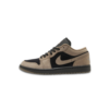 Air Jordan 1 Low black and olive sneakers with leather upper and Nike Air cushioning.