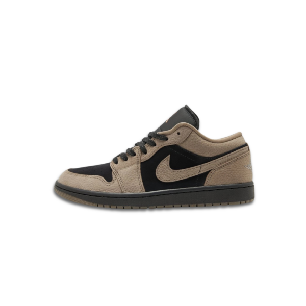 Air Jordan 1 Low black and olive sneakers with leather upper and Nike Air cushioning.