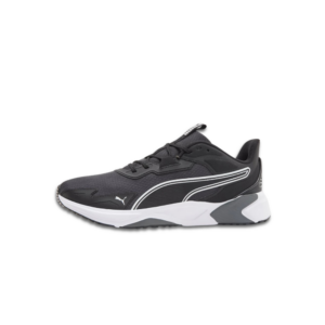 PUMA Disperse men’s running shoes available in Black, Blue, White, and Black/White with mesh upper and cushioned PUMALite midsole.