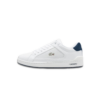 Lacoste Deviation men's white leather sneakers with navy accents and cushioned sole.