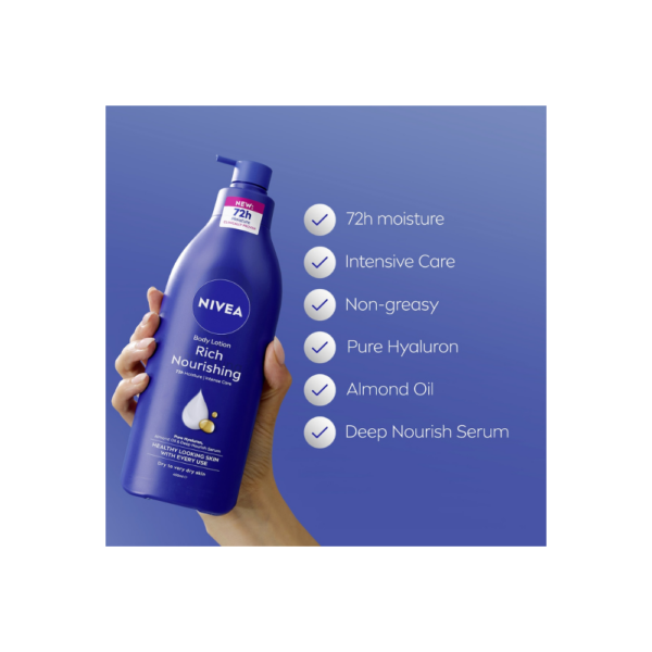 Nivea Rich Nourishing Body Lotion 72hr Moisturiser For Dry Skin 400mL