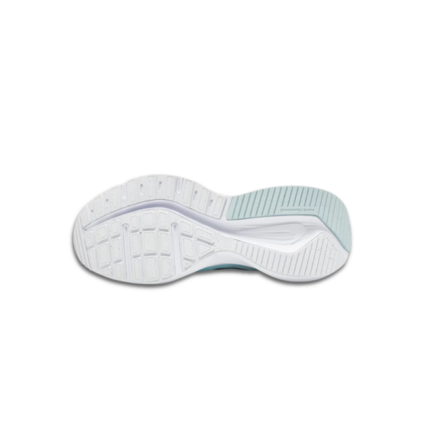 Nike Downshifter 14 men’s running shoes in white and blue with breathable mesh upper and cushioned sole.