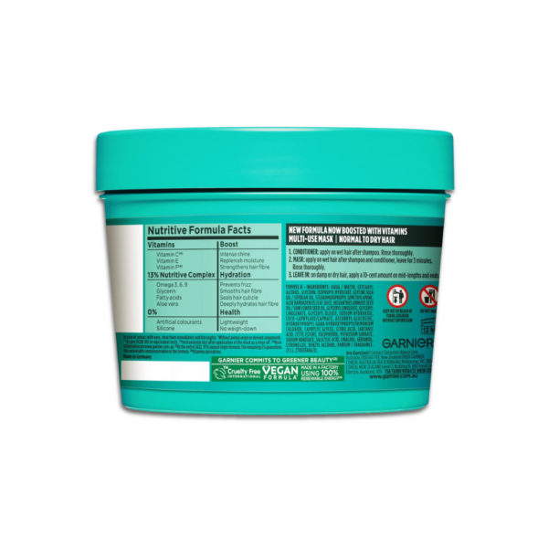 Garnier Fructis Aloe Vera Hair Food Multi-Use Mask for dry hair with aloe vera and vitamins for hydration and shine.