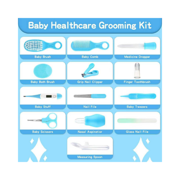 Baby Healthcare and Grooming Kit, 21pcs Baby Electric Nail Trimmer Set Newborn Nursery Health Care Set for Newborn Infant Toddlers Baby Boys Girls Kids Haircut Tools (21 Kits Grey White & Blue)