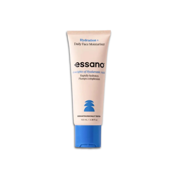 Essano Hydration+ Hyaluronic Acid Daily Moisturiser with rosehip oil and ceramides for deep hydration and plumper skin.