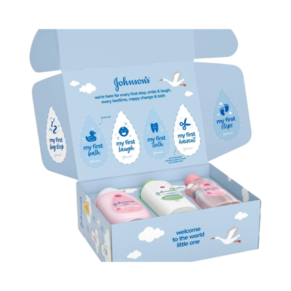 Johnson’s gentle baby cleansing products set, dye-free and safe for delicate and sensitive baby skin.