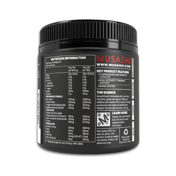 Musashi Pre Workout Shred Green Apple 225g