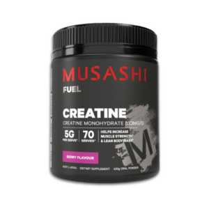 Micronised creatine monohydrate berry flavour supplement for muscle strength and high-intensity workout performance.