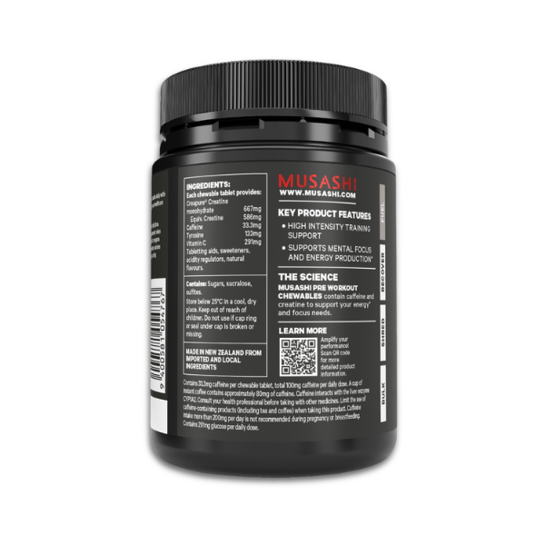 Musashi Pre Workout Chewable Tablets Fruit Crush Flavour 60 pack