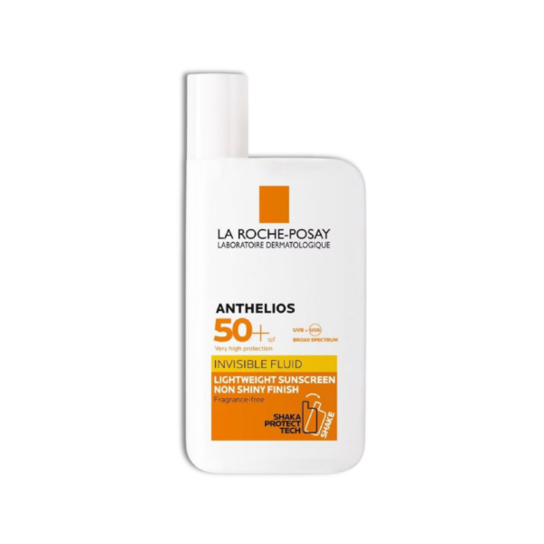 Anthelios Invisible Fluid SPF 50+ lightweight facial sunscreen with invisible finish for sensitive skin.